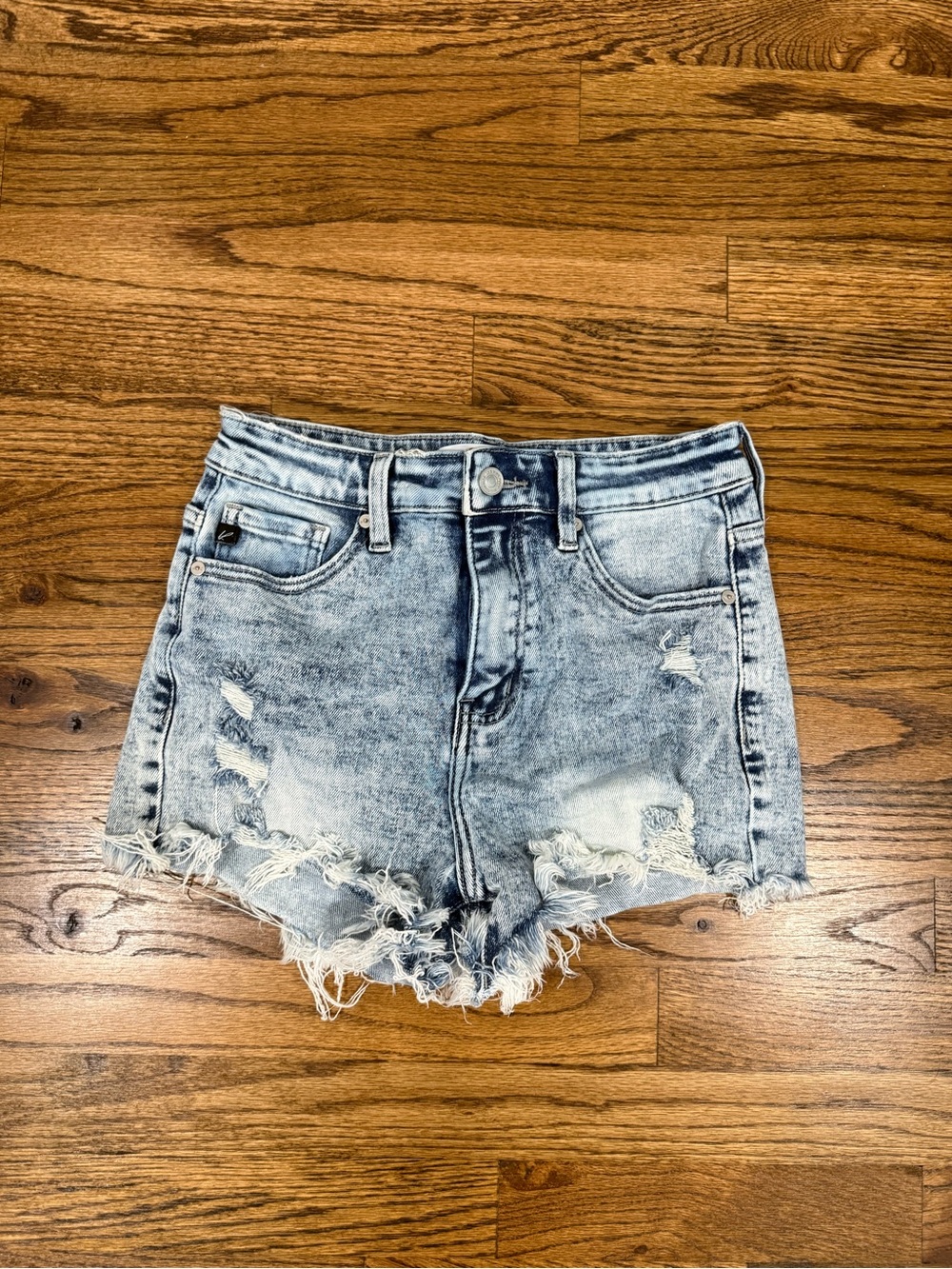 KanCan Acid Wash Distressed Denim Shorts - Light Blue